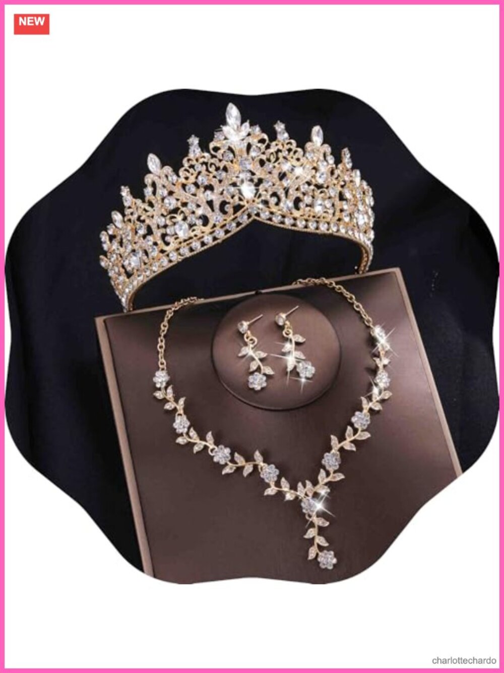 Crystal Bridal Jewelry Set 3-Piece Tiara Earrings Necklace Wedding Prom